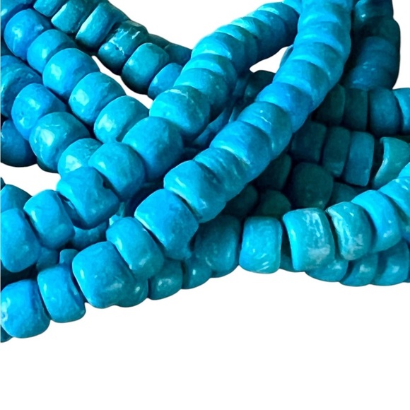 Beaded Wood Horn Multi-strand Turquoise Western Boho Style Necklace Artsy - Picture 2 of 6